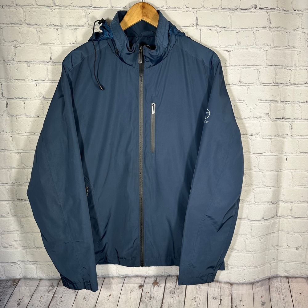 Tumi T-Tech Mens Hooded‎ Windbreaker Jacket Blue Full Zip Lightweight Medium